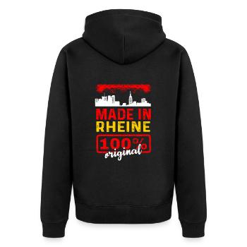 Made In Rheine 100% Original - Unisex Premium Bio Zip Hoodie - Schwarz - Hinten - Nico (187cm)