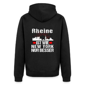 Rheine Ist Wie New York Nur Besser - Unisex Premium Bio Zip Hoodie - Schwarz - Hinten - Nico (187cm)