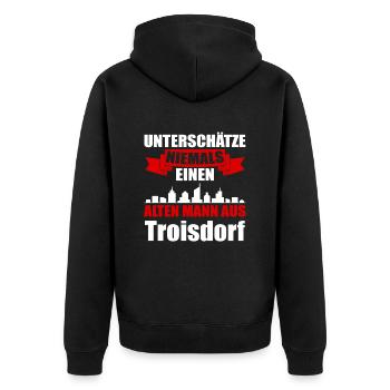 Unterschätze Niemals Einen Alten Mann Aus Troisdor - Unisex Premium Bio Zip Hoodie - Schwarz - Hinten - Nico (187cm)