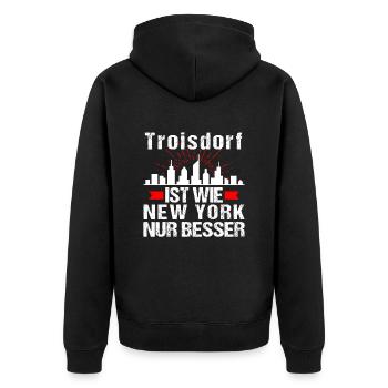 Troisdorf Ist Wie New York Nur Besser - Unisex Premium Bio Zip Hoodie - Schwarz - Hinten - Nico (187cm)
