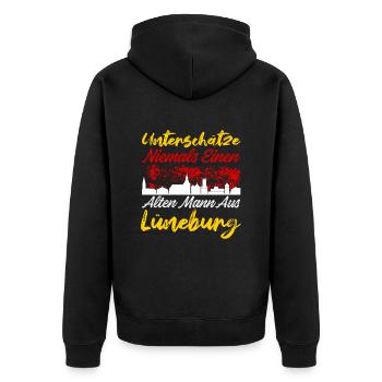 Unterschätze Niemals Einen Alten Mann Aus Lüneburg - Unisex Premium Bio Zip Hoodie - Schwarz - Hinten - Nico (187cm)