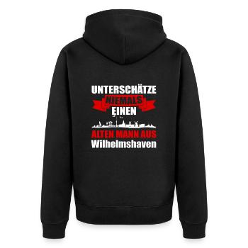 Unterschätze Niemals Einen Alten Mann Aus Wilhelms - Unisex Premium Bio Zip Hoodie - Schwarz - Hinten - Nico (187cm)