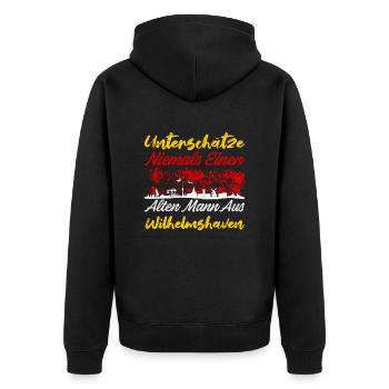 Unterschätze Niemals Einen Alten Mann Aus Wilhelms - Unisex Premium Bio Zip Hoodie - Schwarz - Hinten - Nico (187cm)