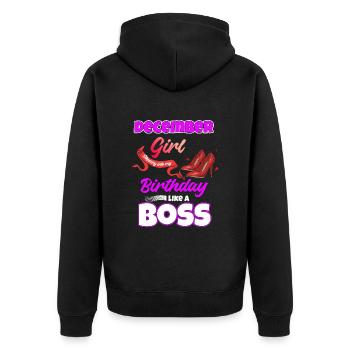 Funny Birthday Gift December - Unisex Premium Organic Zip Hoodie - black - Back - Nico (187cm)