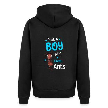 Nur Ein Junge, Der Ameisen Liebt - Unisex Premium Bio Zip Hoodie - Schwarz - Hinten - Nico (187cm)