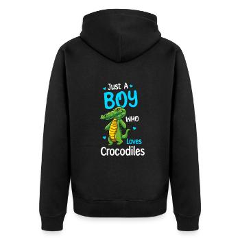Nur Ein Junge, Der Krokodile Liebt - Unisex Premium Bio Zip Hoodie - Schwarz - Hinten - Nico (187cm)