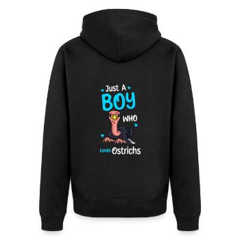 Nur Ein Junge, Der Strauße Liebt - Unisex Premium Bio Zip Hoodie - Schwarz - Hinten - Nico (187cm)
