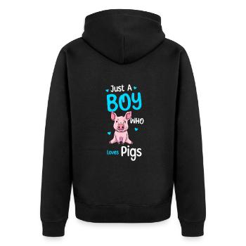 Nur Ein Junge, Der Schweine Liebt - Unisex Premium Bio Zip Hoodie - Schwarz - Hinten - Nico (187cm)