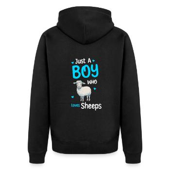 Nur Ein Junge, Der Schafe Liebt - Unisex Premium Bio Zip Hoodie - Schwarz - Hinten - Nico (187cm)