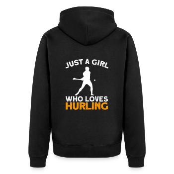 Schleudern Hurling - Unisex Premium Bio Zip Hoodie - Schwarz - Hinten - Nico (187cm)