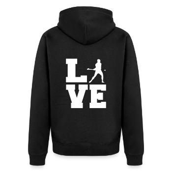 Schleudern Hurling - Unisex Premium Bio Zip Hoodie - Schwarz - Hinten - Nico (187cm)