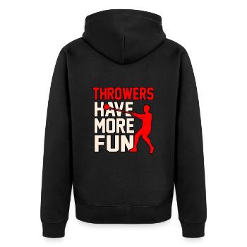 Werfen Macht Mehr Spaß - Unisex Premium Bio Zip Hoodie - Schwarz - Hinten - Nico (187cm)