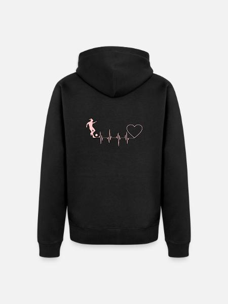 Battito cardiaco della ragazza di calcio - Felpa con cappuccio ecologica premium unisex - nero