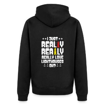 I just love lighthouses very much - Unisex Premium Organic Zip Hoodie - black - Back - Nico (187cm)