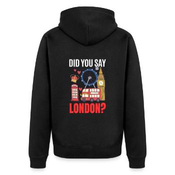 London - Unisex Premium Bio Zip Hoodie - Schwarz - Hinten - Nico (187cm)