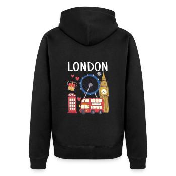 London - Unisex Premium Organic Zip Hoodie - black - Back - Nico (187cm)