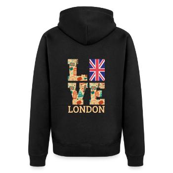 London - Unisex Premium Bio Zip Hoodie - Schwarz - Hinten - Nico (187cm)