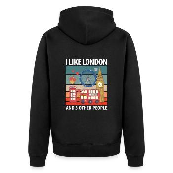 London - Unisex Premium Bio Zip Hoodie - Schwarz - Hinten - Nico (187cm)