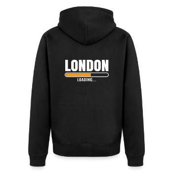 London - Unisex Premium Bio Zip Hoodie - Schwarz - Hinten - Nico (187cm)