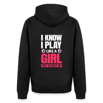 Frauenfußball - Unisex Premium Bio Zip Hoodie - Schwarz - Hinten - Nico (187cm)