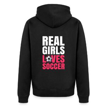 Frauenfußball - Unisex Premium Bio Zip Hoodie - Schwarz - Hinten - Nico (187cm)