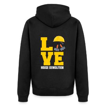 Haus Zerstörung Renovierung Geschenk - Unisex Premium Bio Zip Hoodie - Schwarz - Hinten - Nico (187cm)