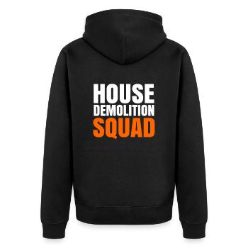 Haus Zerstörung Renovierung Geschenk - Unisex Premium Bio Zip Hoodie - Schwarz - Hinten - Nico (187cm)