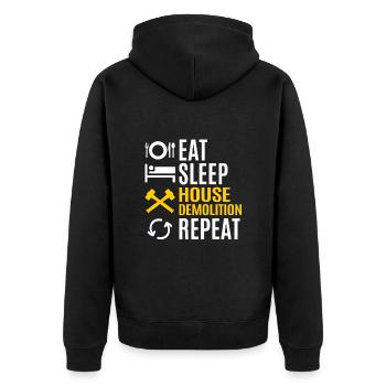 Haus Zerstörung Renovierung Geschenk - Unisex Premium Bio Zip Hoodie - Schwarz - Hinten - Nico (187cm)