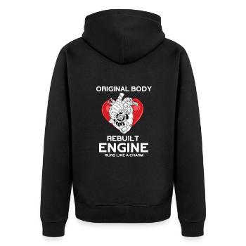 Operation Herz Geschenk - Unisex Premium Bio Zip Hoodie - Schwarz - Hinten - Nico (187cm)