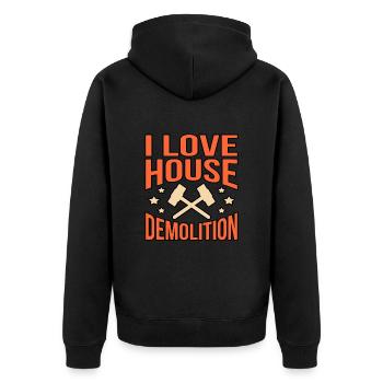 Haus Zerstörung Renovierung Geschenk - Unisex Premium Bio Zip Hoodie - Schwarz - Hinten - Nico (187cm)