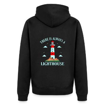 Leuchtturm - Unisex Premium Bio Zip Hoodie - Schwarz - Hinten - Nico (187cm)