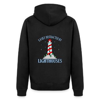 Leuchtturm - Unisex Premium Bio Zip Hoodie - Schwarz - Hinten - Nico (187cm)