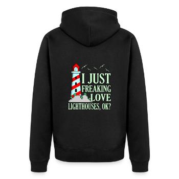 Leuchtturm - Unisex Premium Bio Zip Hoodie - Schwarz - Hinten - Nico (187cm)