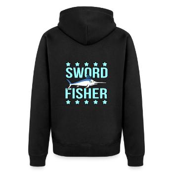 Schwertfisch - Unisex Premium Bio Zip Hoodie - Schwarz - Hinten - Nico (187cm)