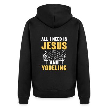 Jodeln - Unisex Premium Bio Zip Hoodie - Schwarz - Hinten - Nico (187cm)