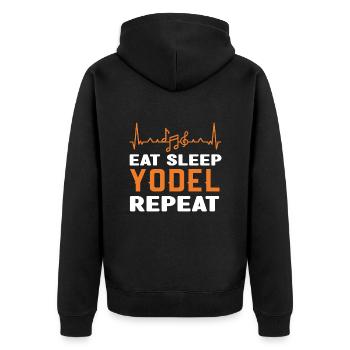 Jodeln - Unisex Premium Bio Zip Hoodie - Schwarz - Hinten - Nico (187cm)