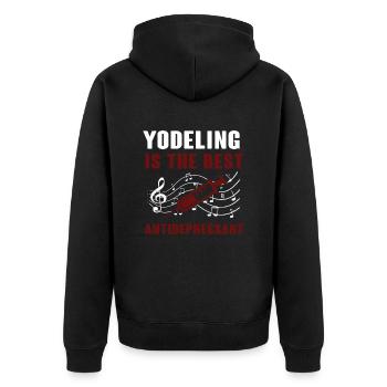 Jodeln - Unisex Premium Bio Zip Hoodie - Schwarz - Hinten - Nico (187cm)
