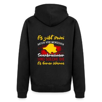 Es Gibt Zwei Arten Von Menschen Saarbrückener - Unisex Premium Bio Zip Hoodie - Schwarz - Hinten - Nico (187cm)