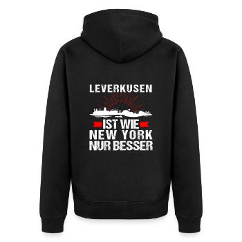 Leverkusen Ist Wie New York Nur Besser - Unisex Premium Bio Zip Hoodie - Schwarz - Hinten - Nico (187cm)