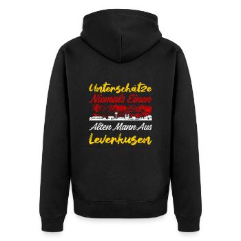 Unterschätze Niemals Einen Alten Mann Aus Leverkus - Unisex Premium Bio Zip Hoodie - Schwarz - Hinten - Nico (187cm)