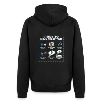 Dinge, die ich in meiner Freizeit tue Nevada - Unisex Premium Bio Zip Hoodie - Schwarz - Hinten - Nico (187cm)