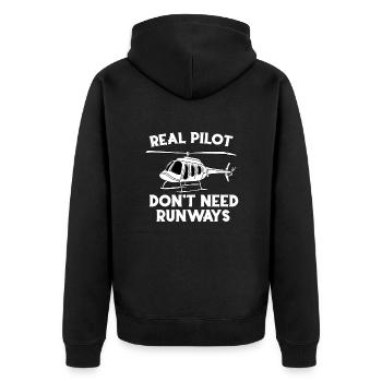 Echte Piloten brauchen keine Landebahnen - Unisex Premium Bio Zip Hoodie - Schwarz - Hinten - Nico (187cm)