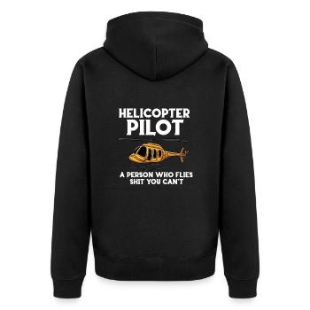 Hubschrauberpilot Eine Person, die Scheiße fliegt, - Unisex Premium Bio Zip Hoodie - Schwarz - Hinten - Nico (187cm)