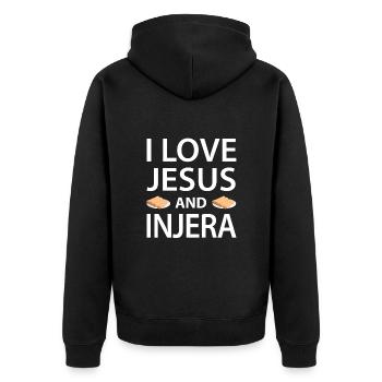 Traditionelles äthiopisch-eritreisches Brot - Unisex Premium Bio Zip Hoodie - Schwarz - Hinten - Nico (187cm)