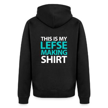 Mein liebstes norwegisches Essen - Unisex Premium Bio Zip Hoodie - Schwarz - Hinten - Nico (187cm)