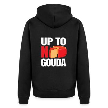 Gouda Käsestück - Unisex Premium Bio Zip Hoodie - Schwarz - Hinten - Nico (187cm)
