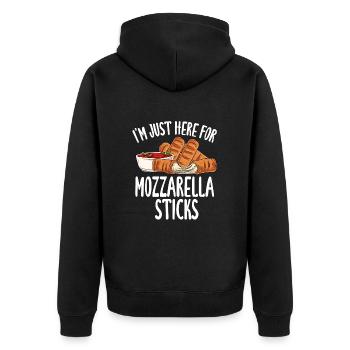 Ich bin nur wegen der Mozzarella-Sticks hier - Unisex Premium Bio Zip Hoodie - Schwarz - Hinten - Nico (187cm)
