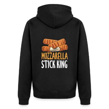 Mozzarella-Stick-König - Unisex Premium Bio Zip Hoodie - Schwarz - Hinten - Nico (187cm)