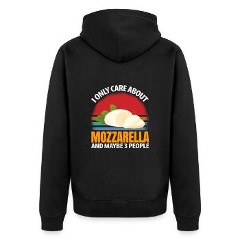 Ich interessiere mich nur für Mozzarella und viell - Unisex Premium Bio Zip Hoodie - Schwarz - Hinten - Nico (187cm)