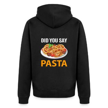 Sagten Sie Pasta? - Unisex Premium Bio Zip Hoodie - Schwarz - Hinten - Nico (187cm)